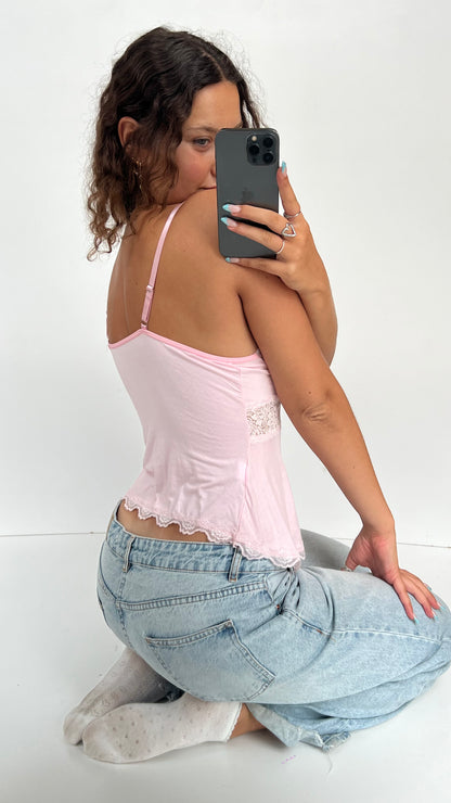 00s pink lace babydoll cami- size M