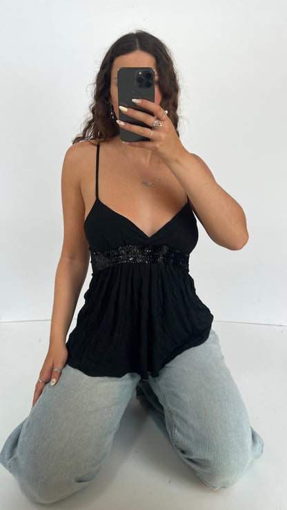 00s black sequin babydoll cami- size S