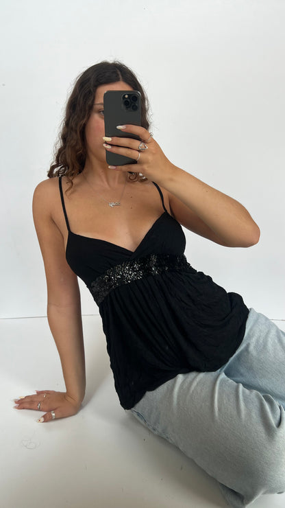 00s black sequin babydoll cami- size S