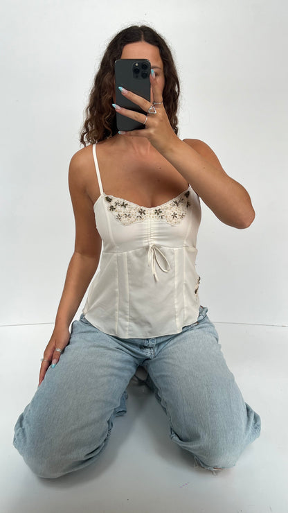 00s cream beaded cami- size M