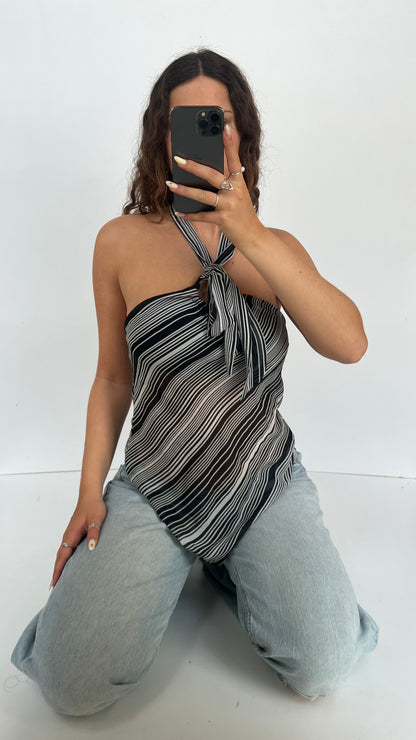 00s black white striped cami- S/M