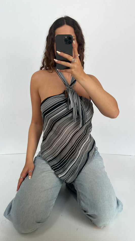 00s black white striped cami- S/M