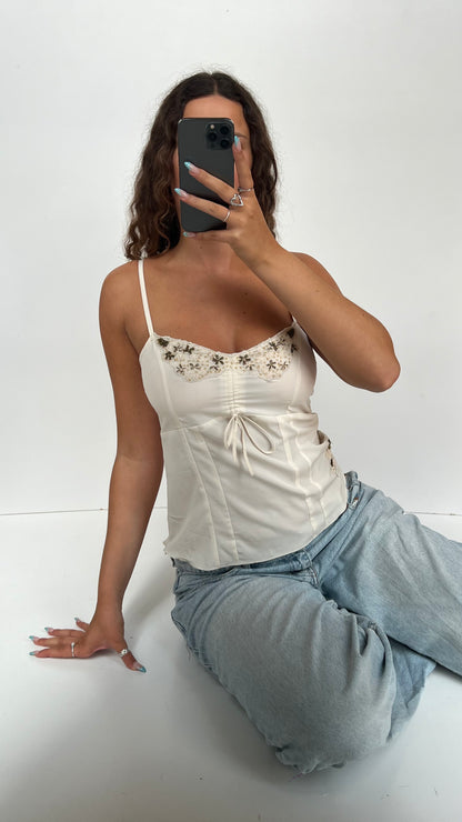 00s cream beaded cami- size M