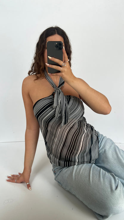 00s black white striped cami- S/M
