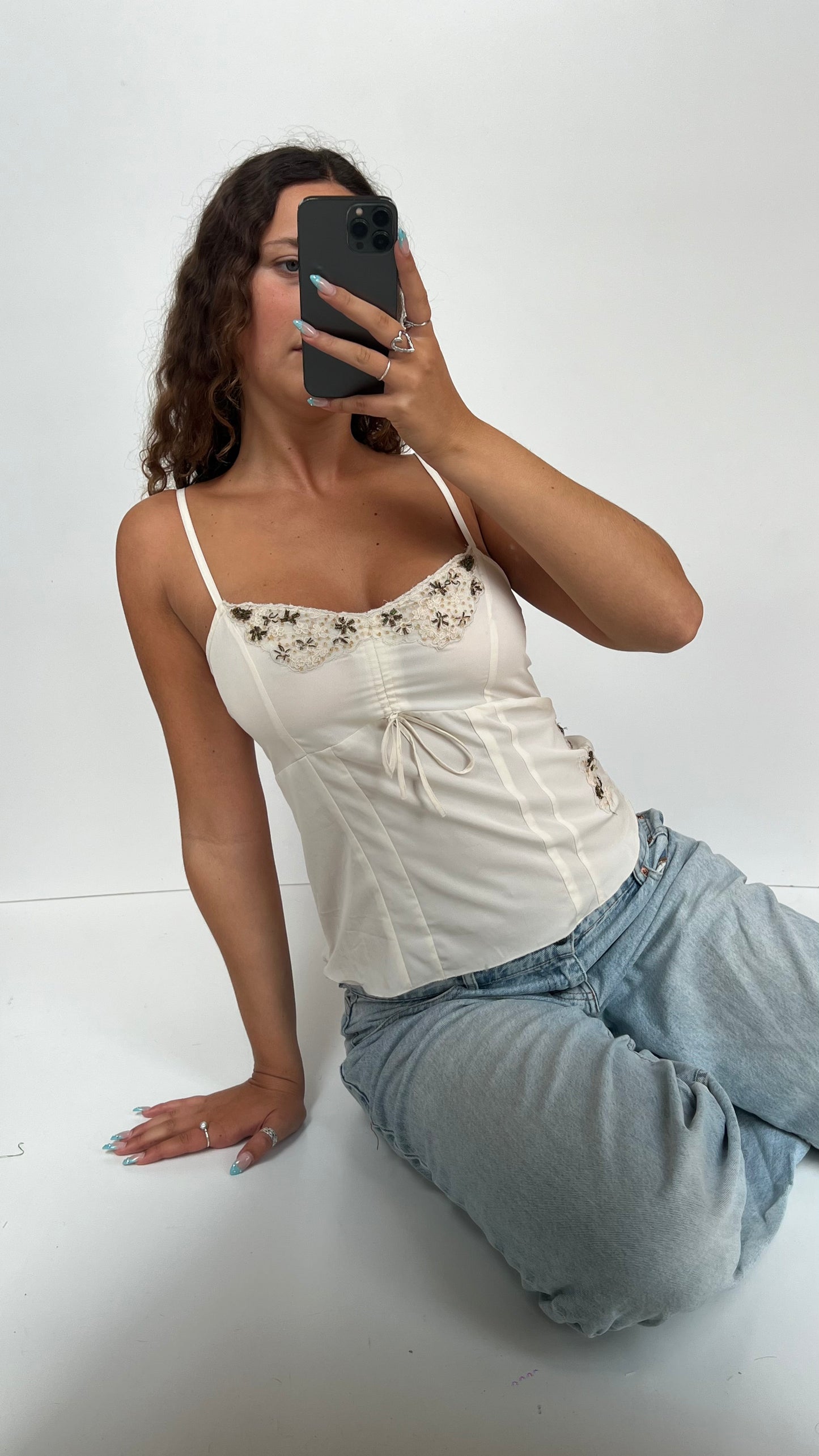 00s cream beaded cami- size M