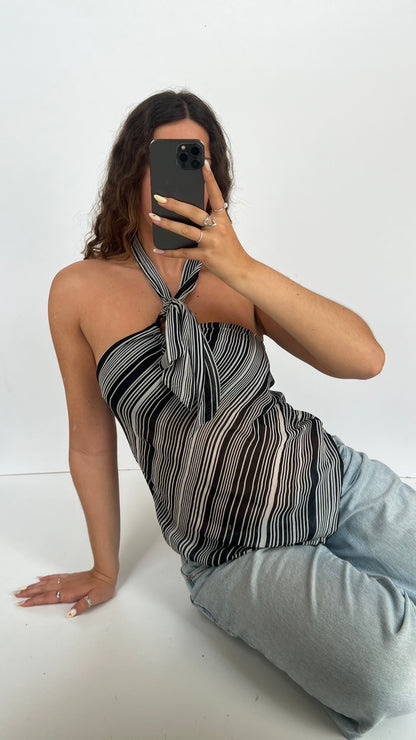 00s black white striped cami- S/M