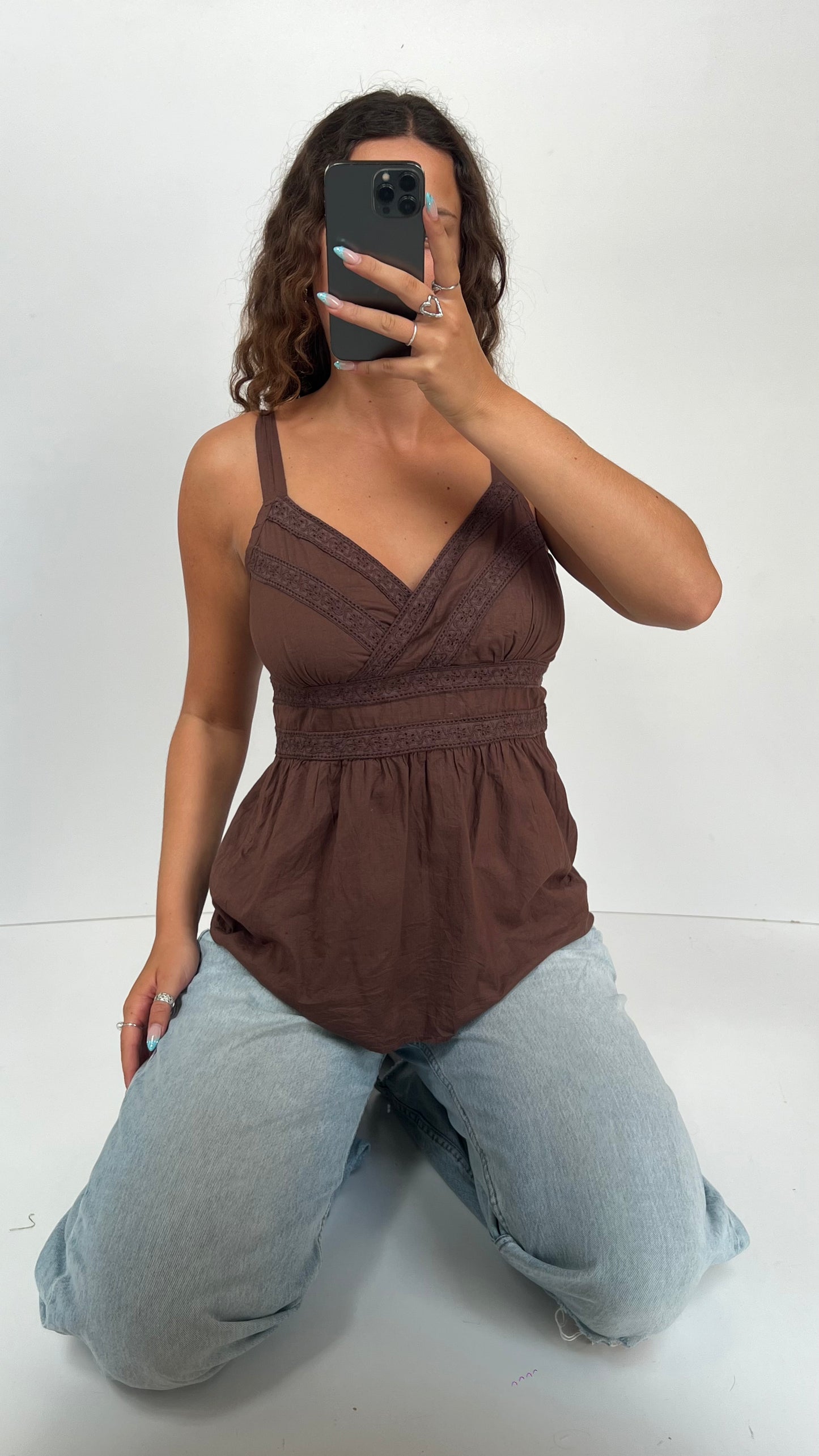 00s brown lace babydoll cami- size M