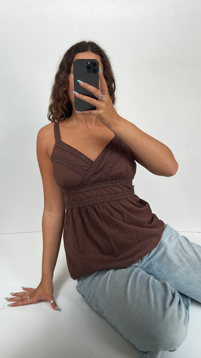 00s brown lace babydoll cami- size M