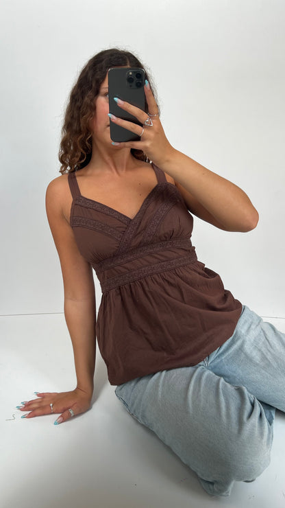 00s brown lace babydoll cami- size M