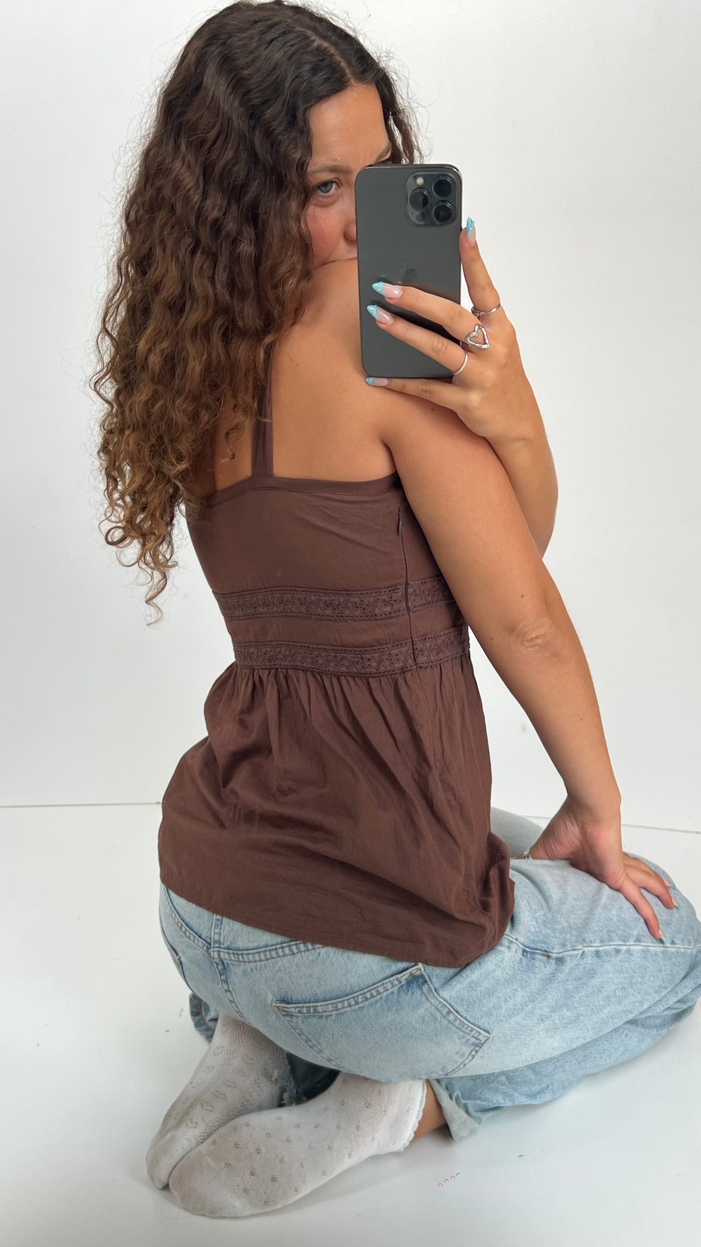 00s brown lace babydoll cami- size M