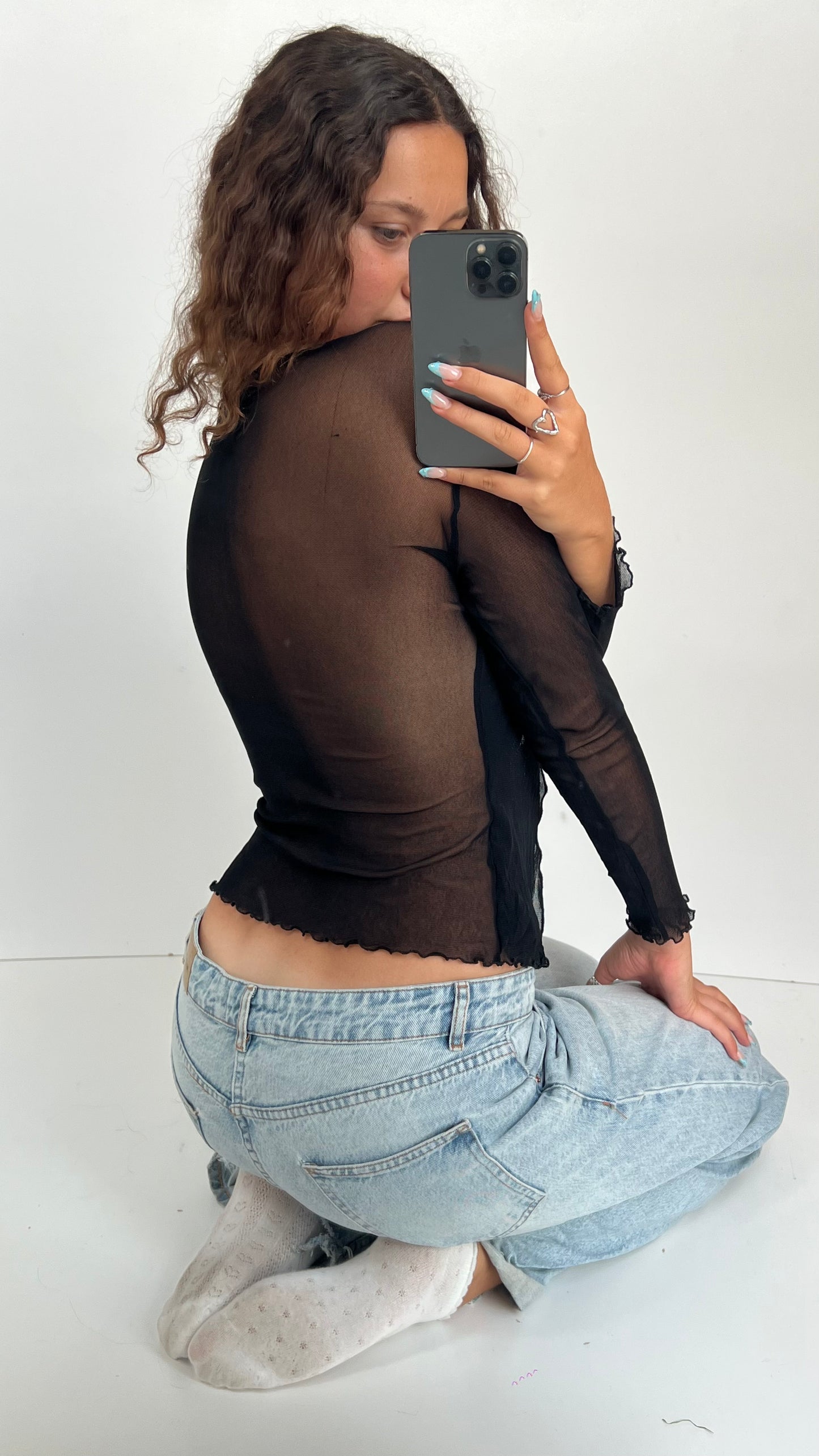 00s black mesh top- size L