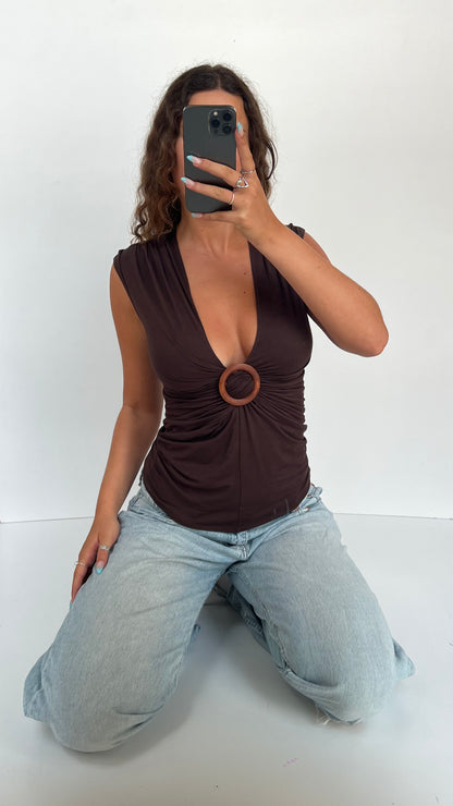 00s brown babydoll top- size L