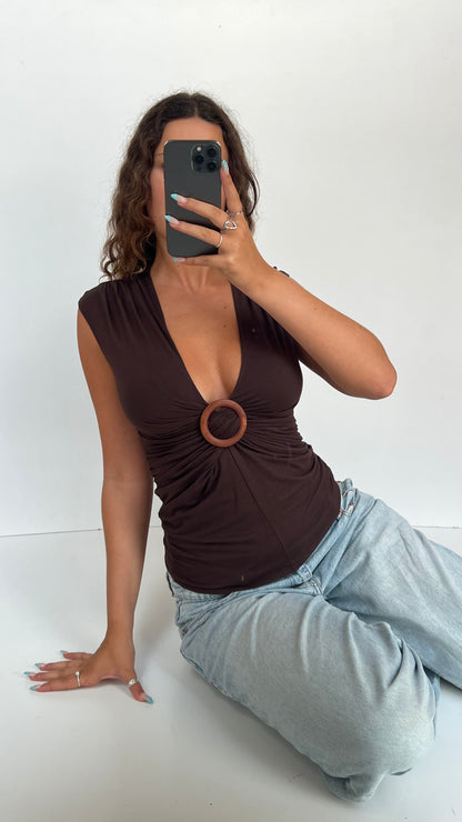 00s brown babydoll top- size L