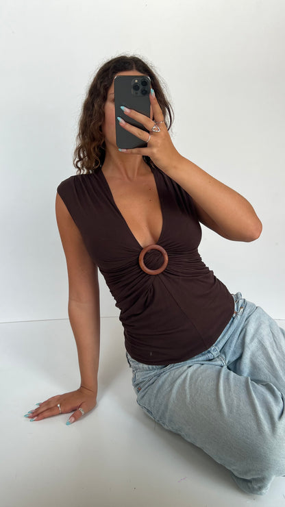 00s brown babydoll top- size L