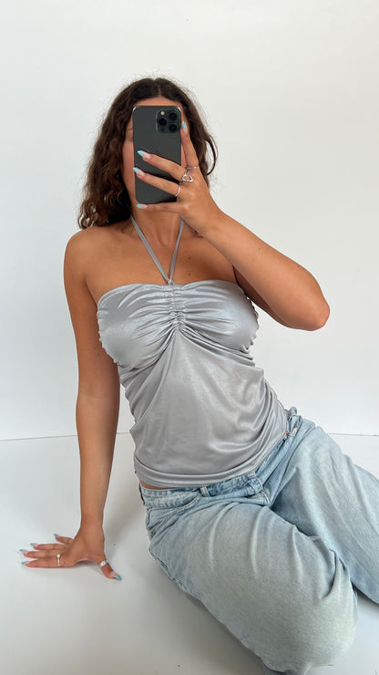 00s silver halter cami- size L