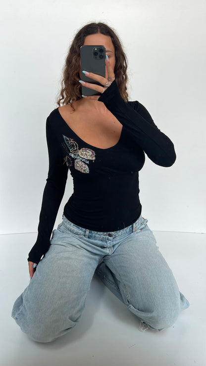 00s black embroidered top- size S