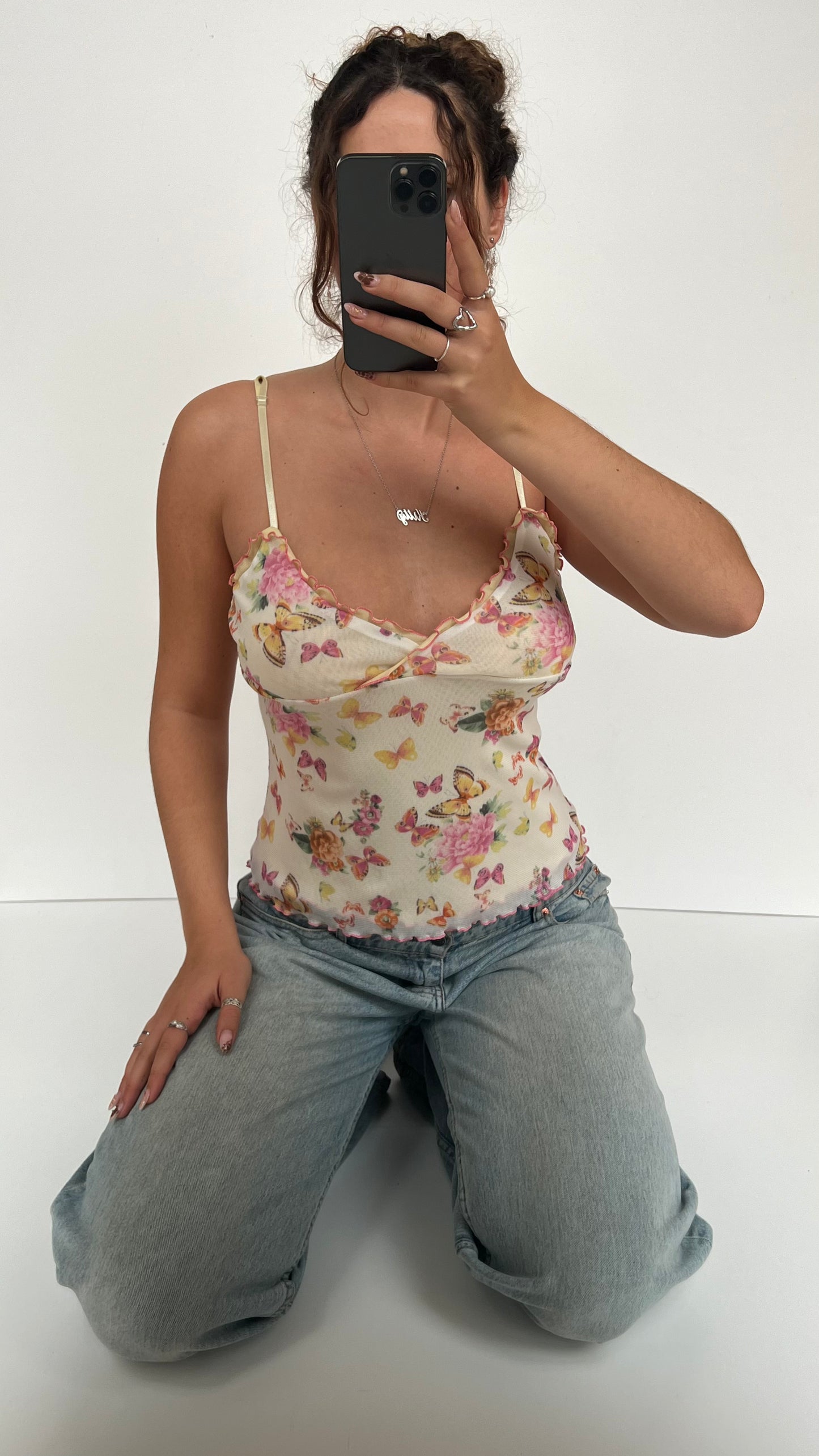 00s cream butterfly cami- size M