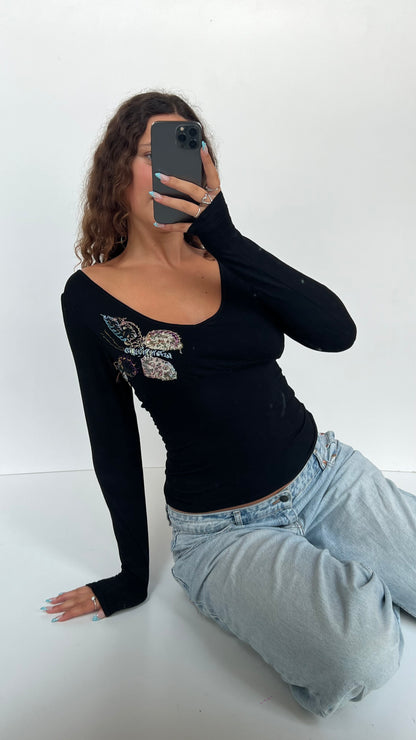 00s black embroidered top- size S