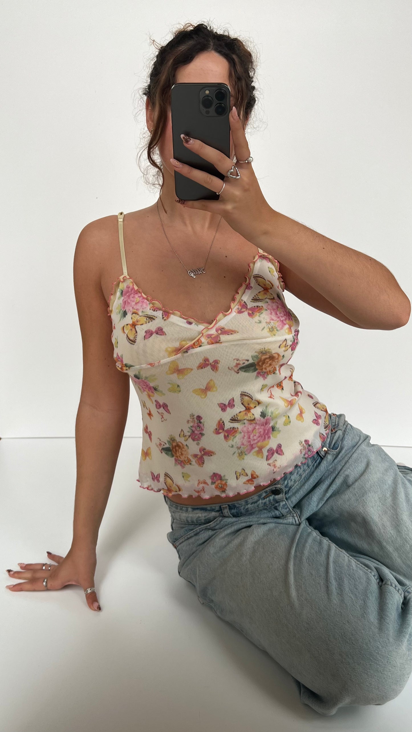 00s cream butterfly cami- size M