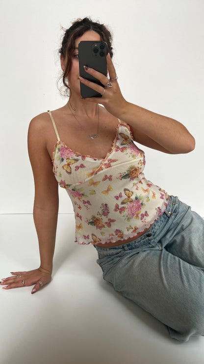 00s cream butterfly cami- size M