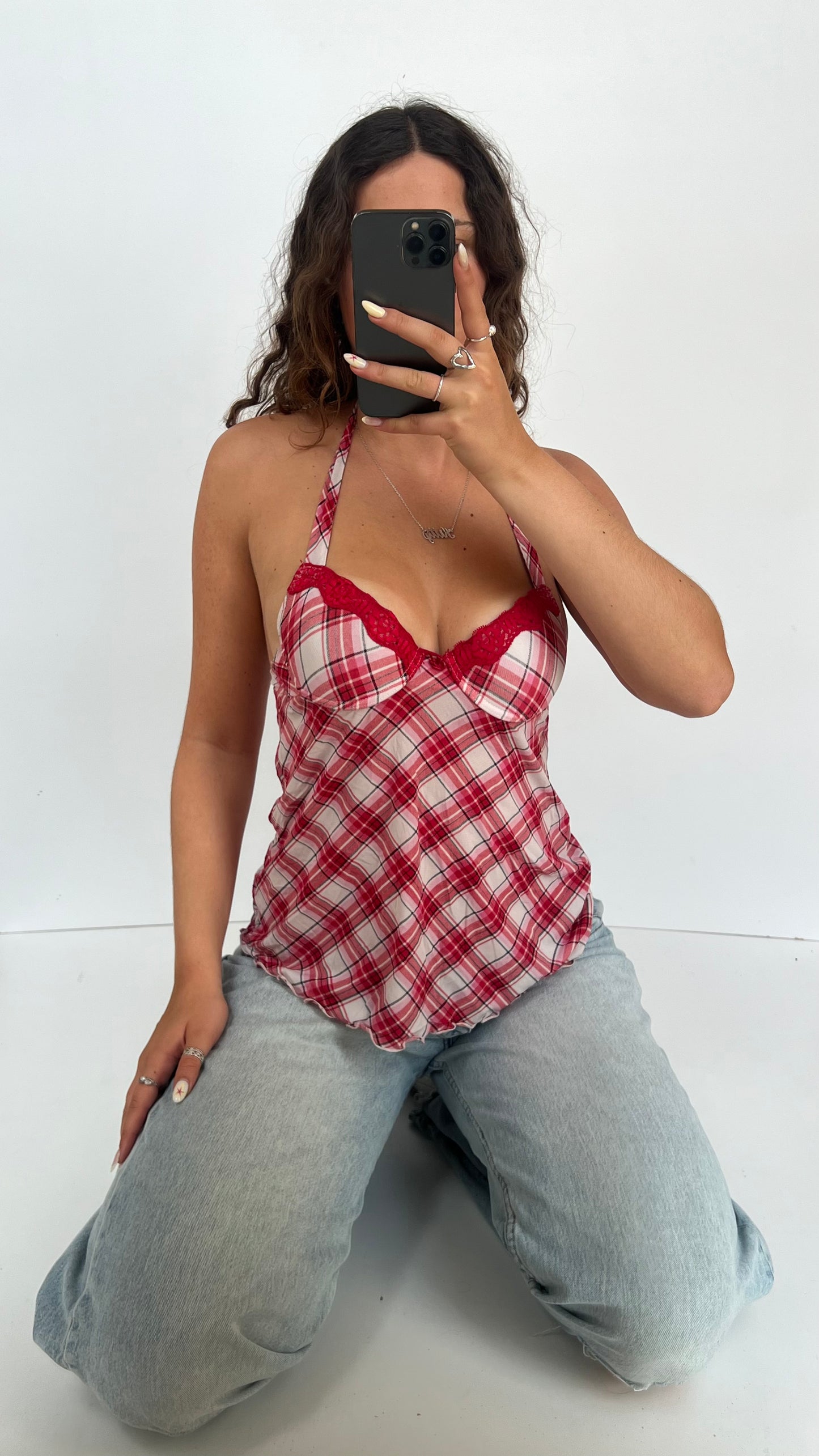 00s red gingham corset- size S