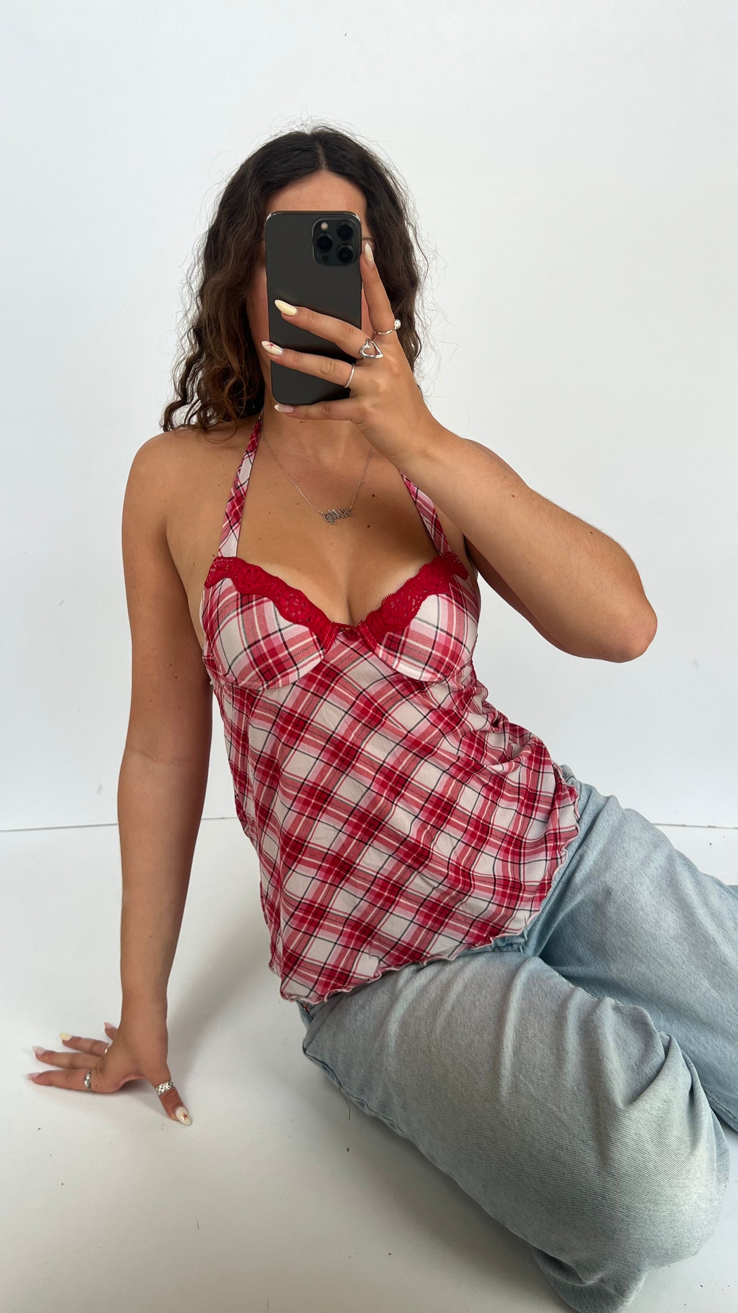 00s red gingham corset- size S