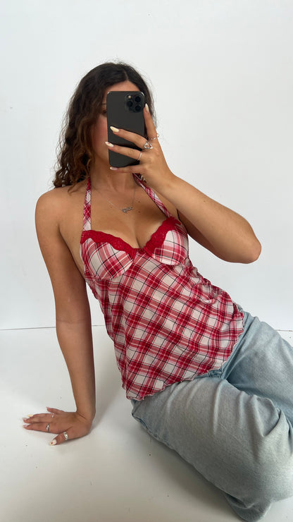 00s red gingham corset- size S