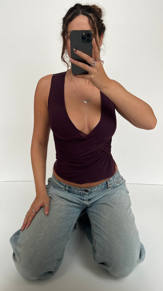 00s burgundy mesh top- size S