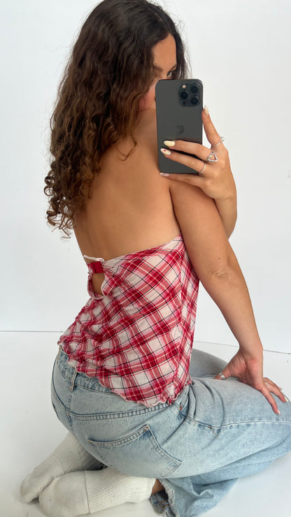 00s red gingham corset- size S
