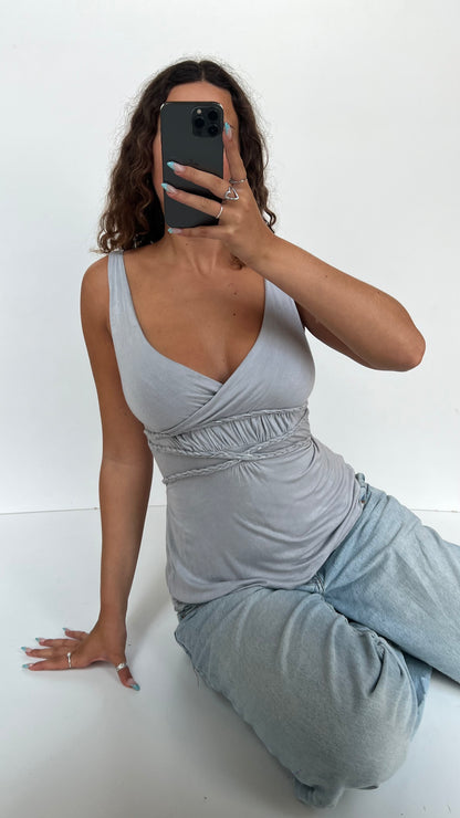 00s grey rope tank top- size S/M