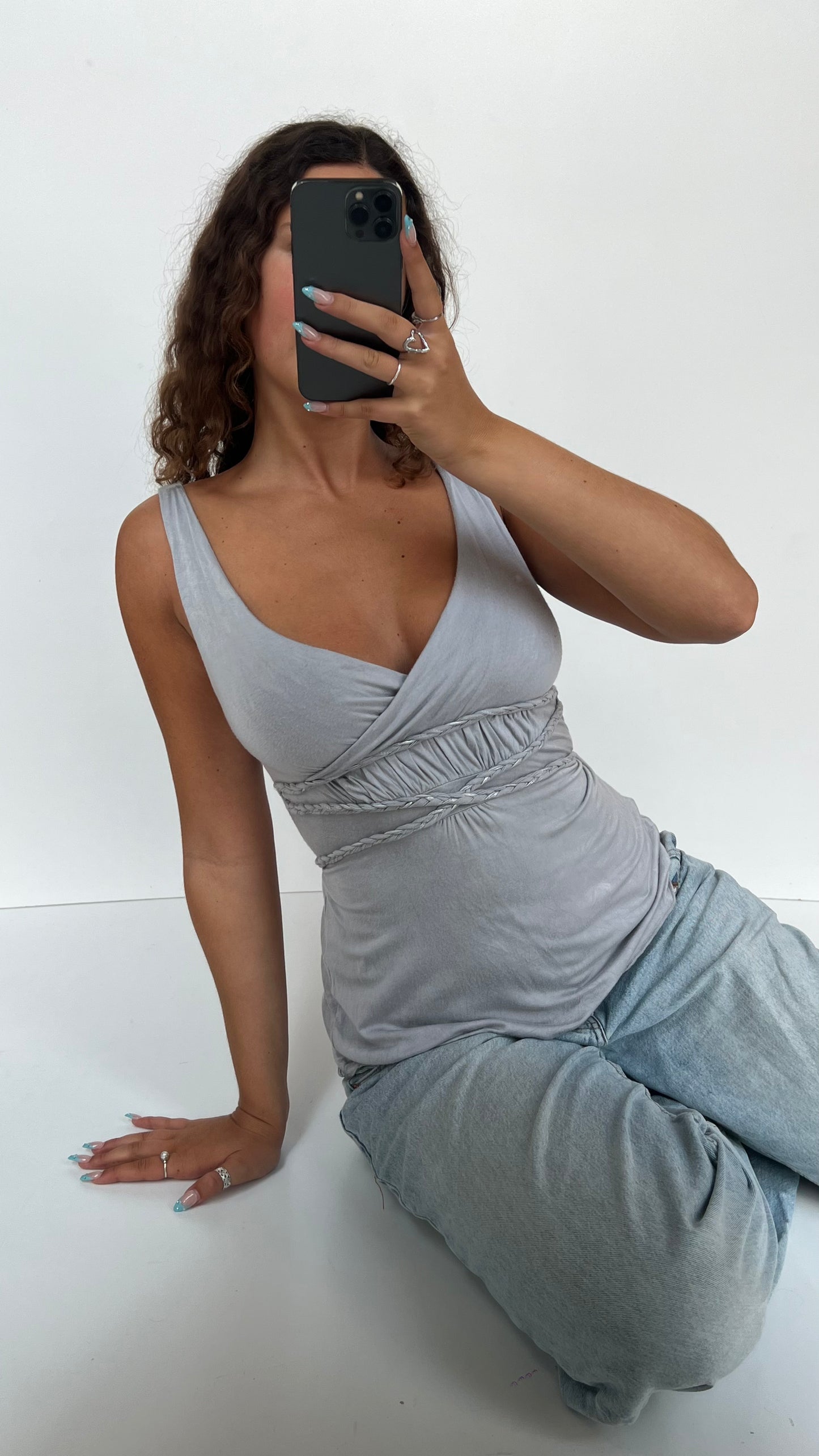 00s grey rope tank top- size S/M