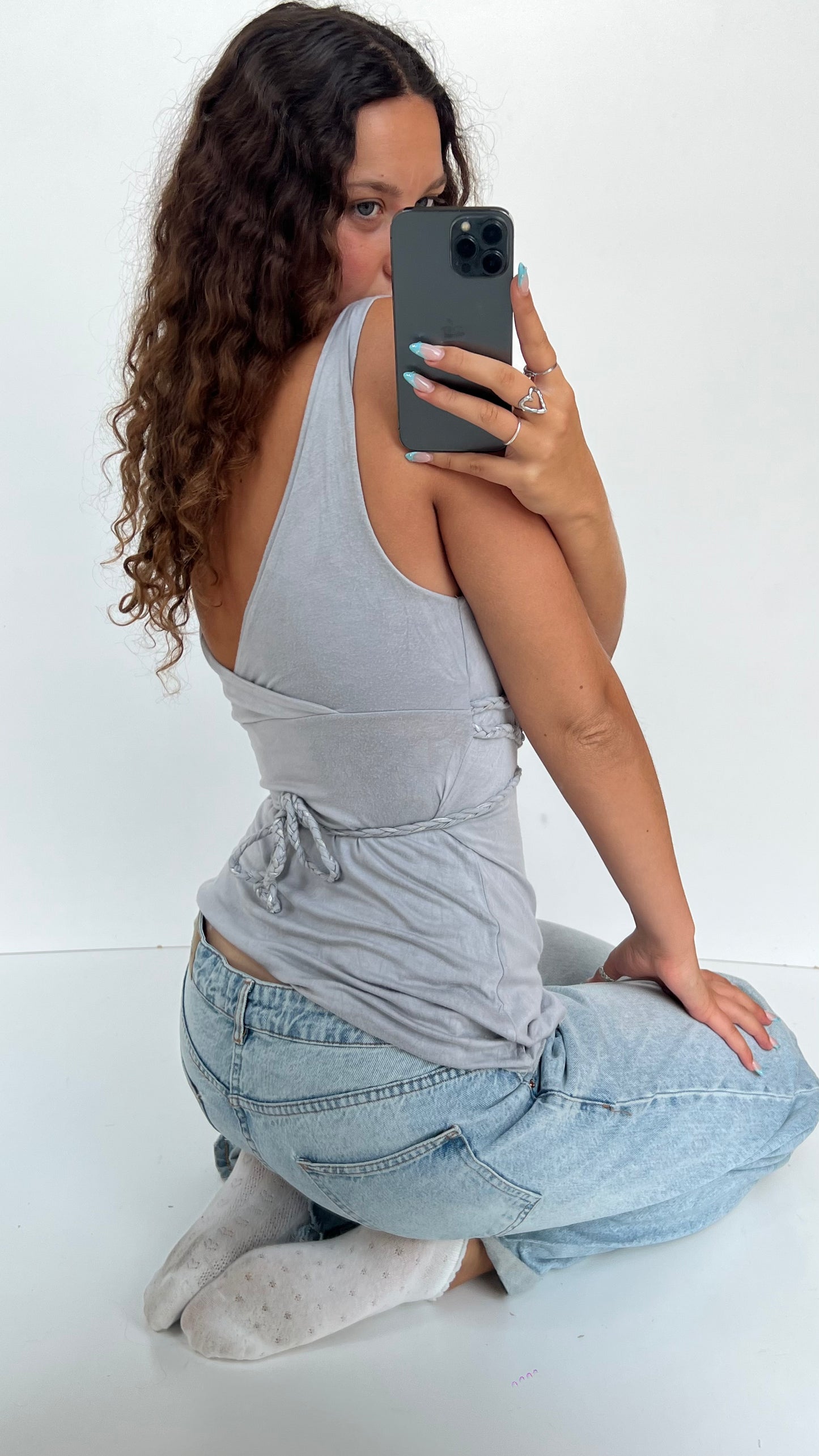 00s grey rope tank top- size S/M
