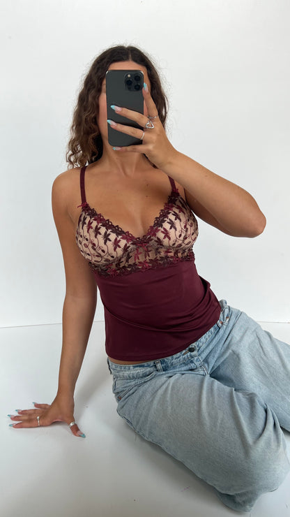 00s red satin lace cami- size M