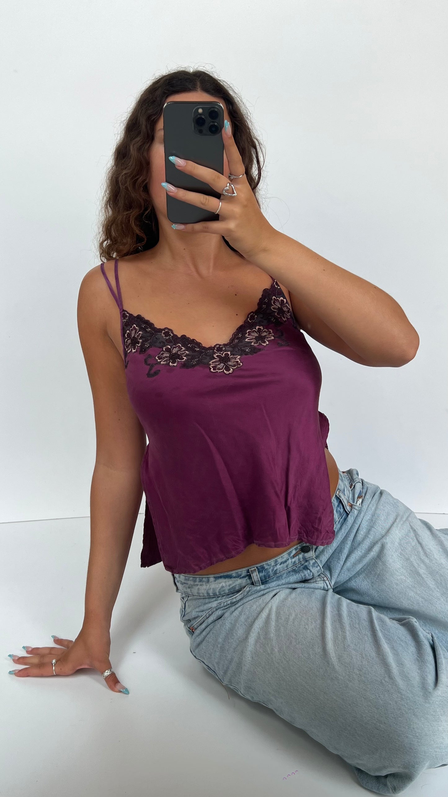 00s purple silk lace cami- size M