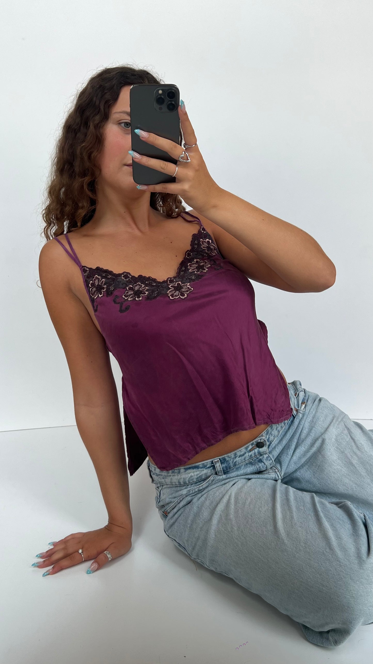 00s purple silk lace cami- size M