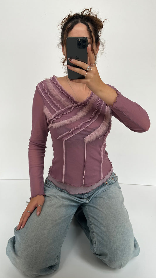 00s purple mesh long sleeve top- size S