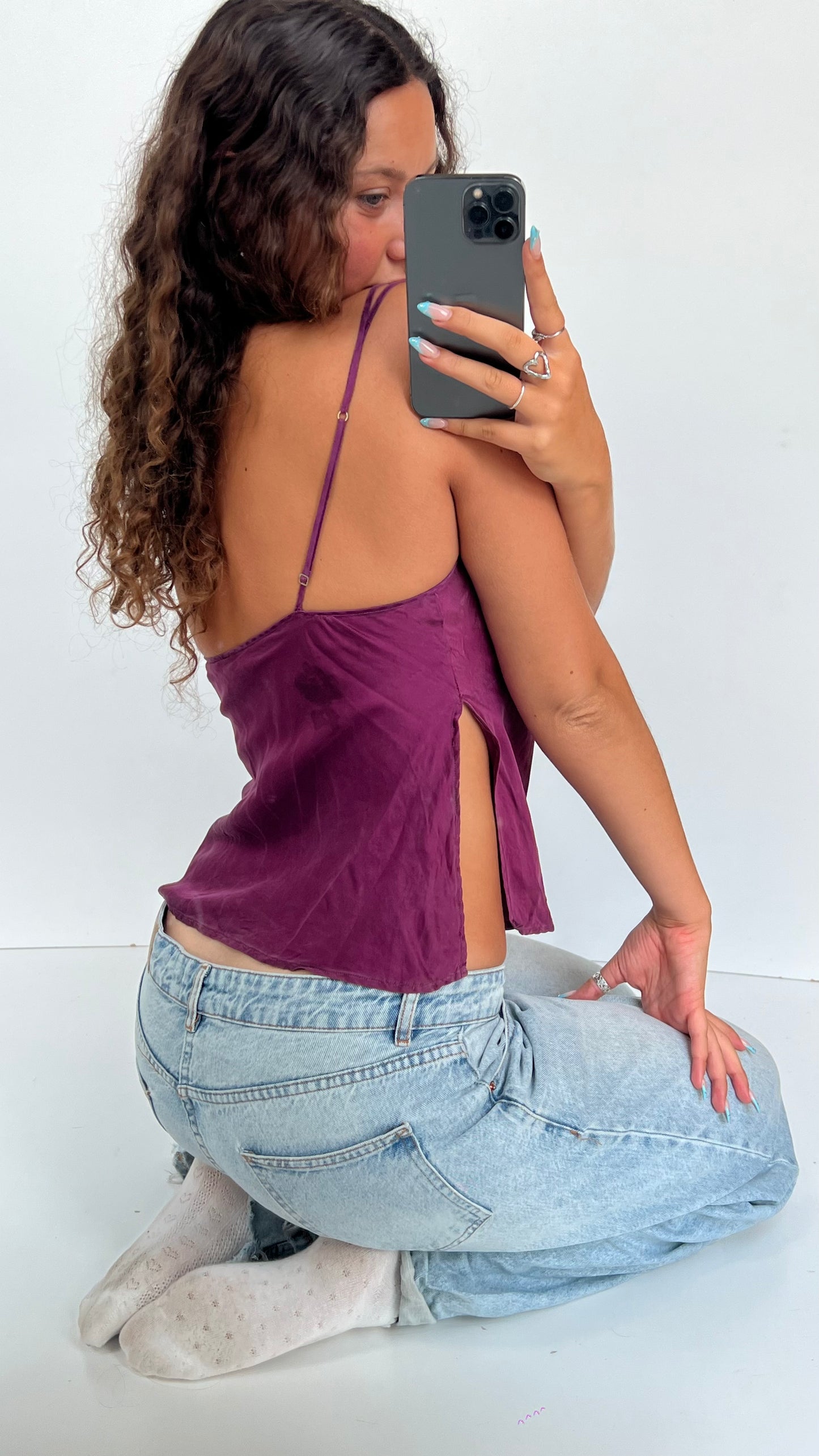00s purple silk lace cami- size M