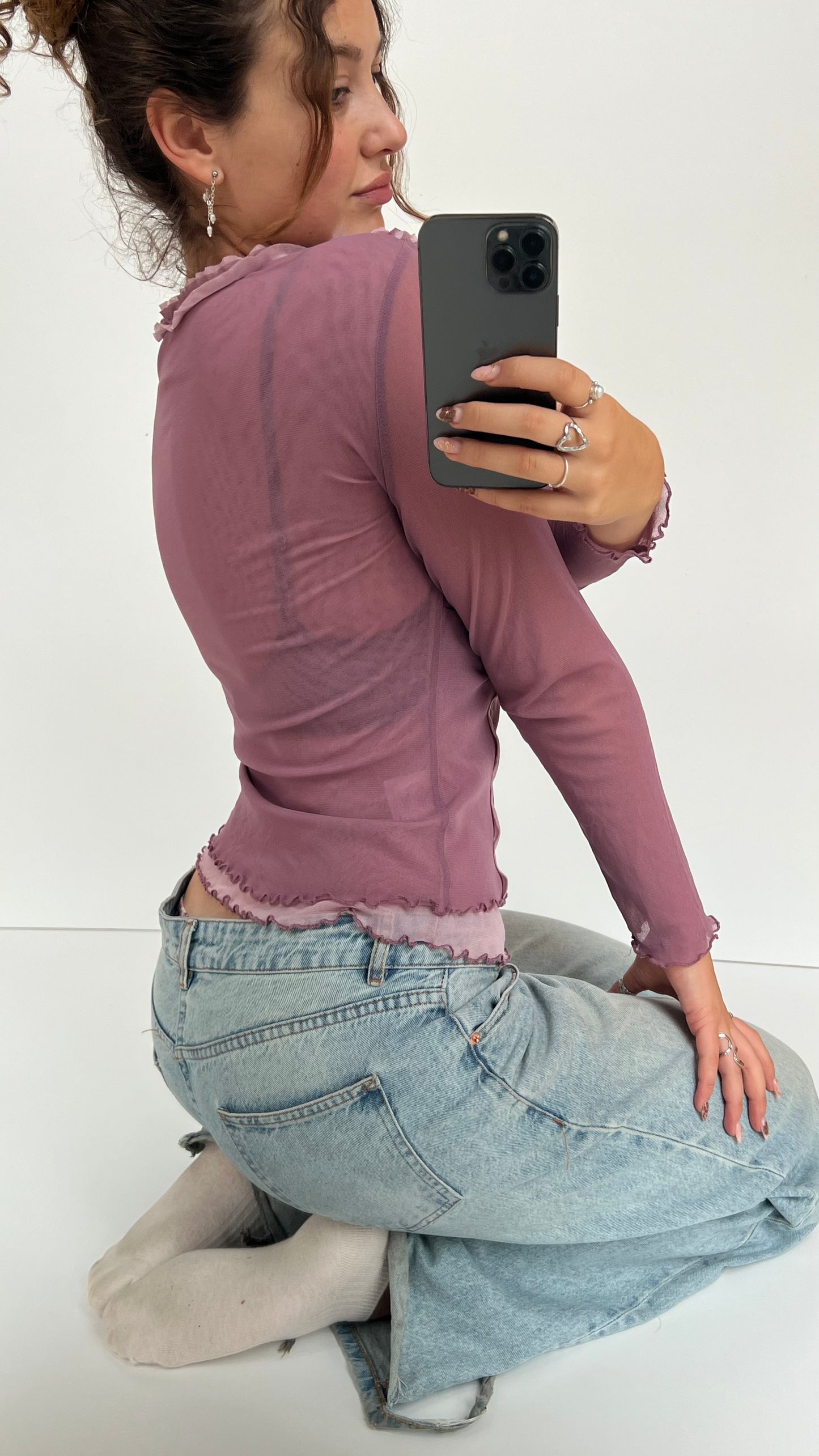 00s purple mesh long sleeve top- size S