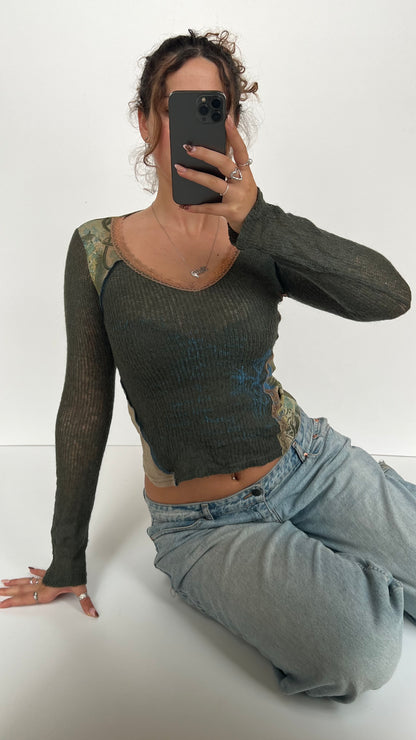 00s green knit mesh top- size S