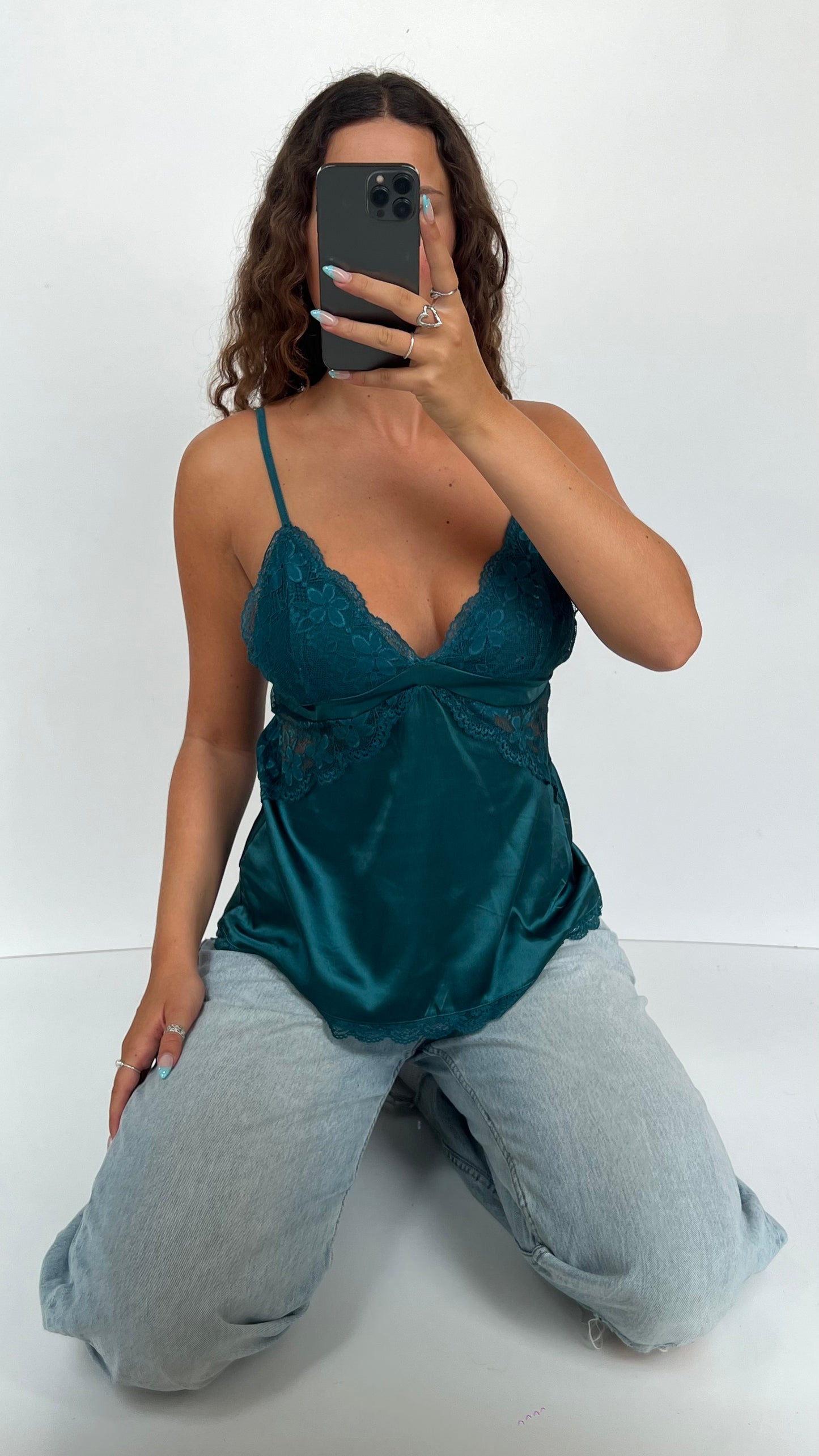 00s teal lace satin cami- size M