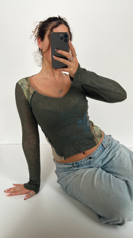 00s green knit mesh top- size S
