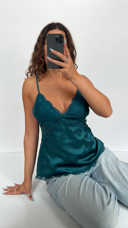00s teal lace satin cami- size M