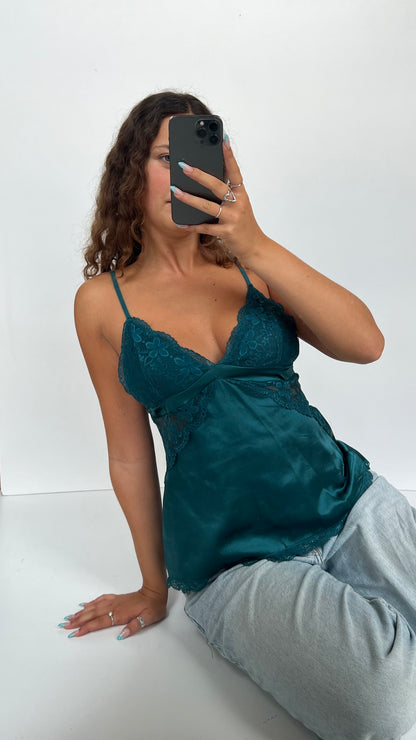 00s teal lace satin cami- size M