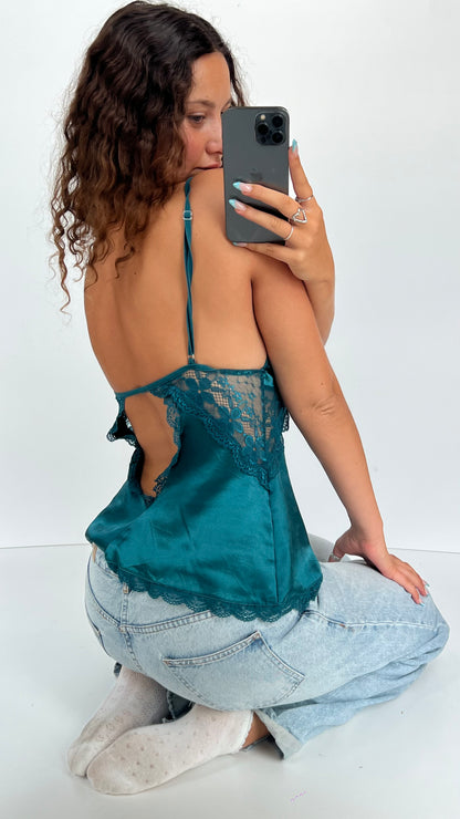 00s teal lace satin cami- size M