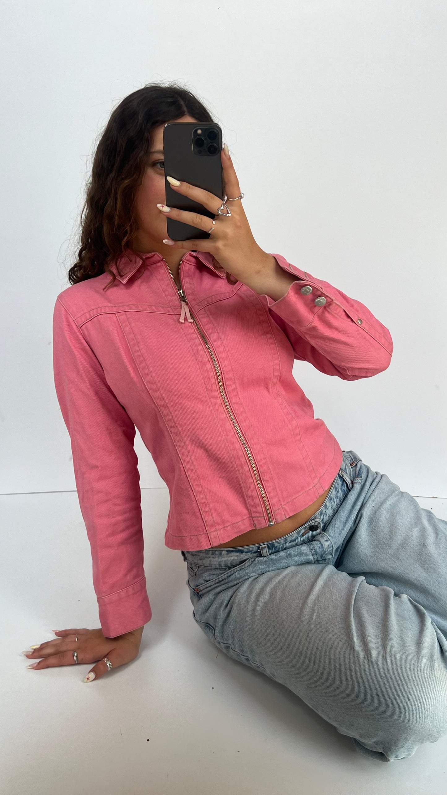 00s pink denim jacket- size M