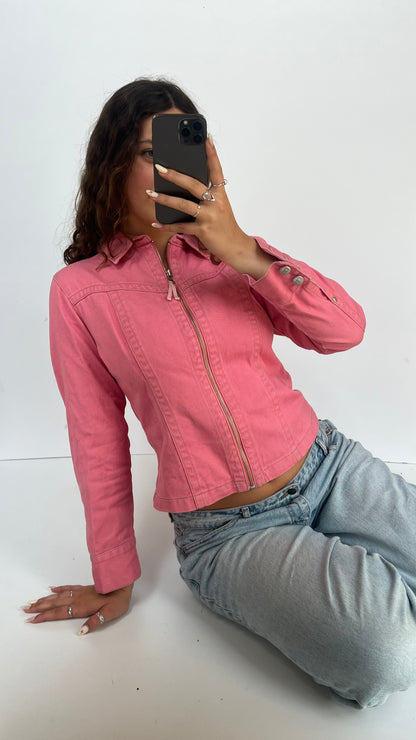 00s pink denim jacket- size M