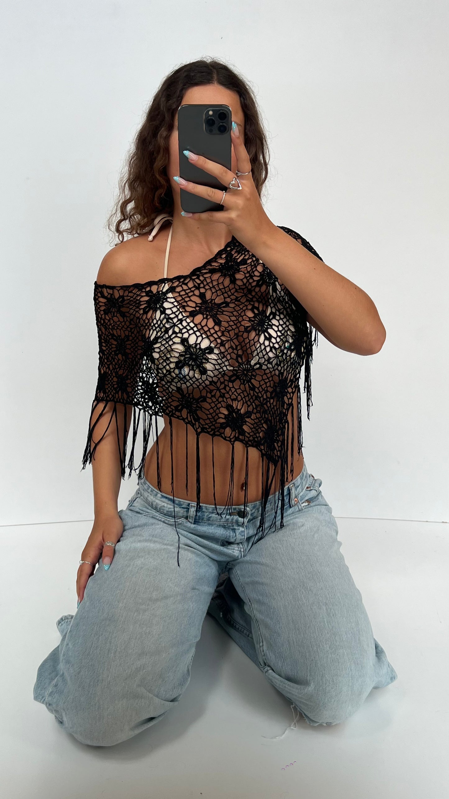 00s black crochet shrug- one size