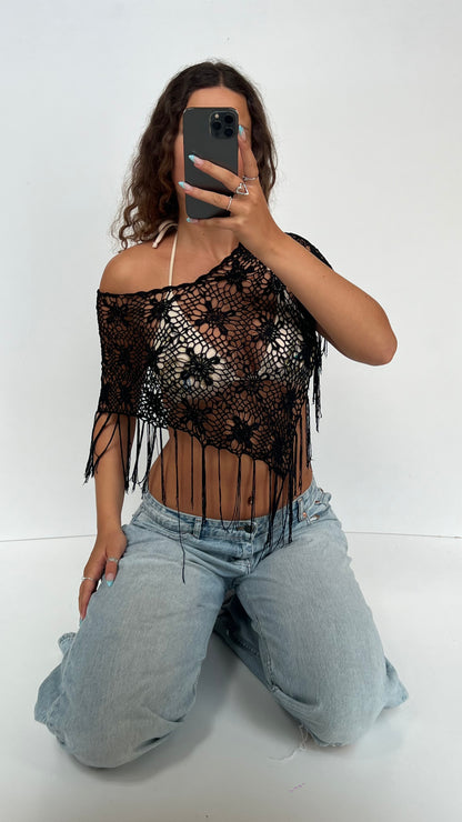 00s black crochet shrug- one size