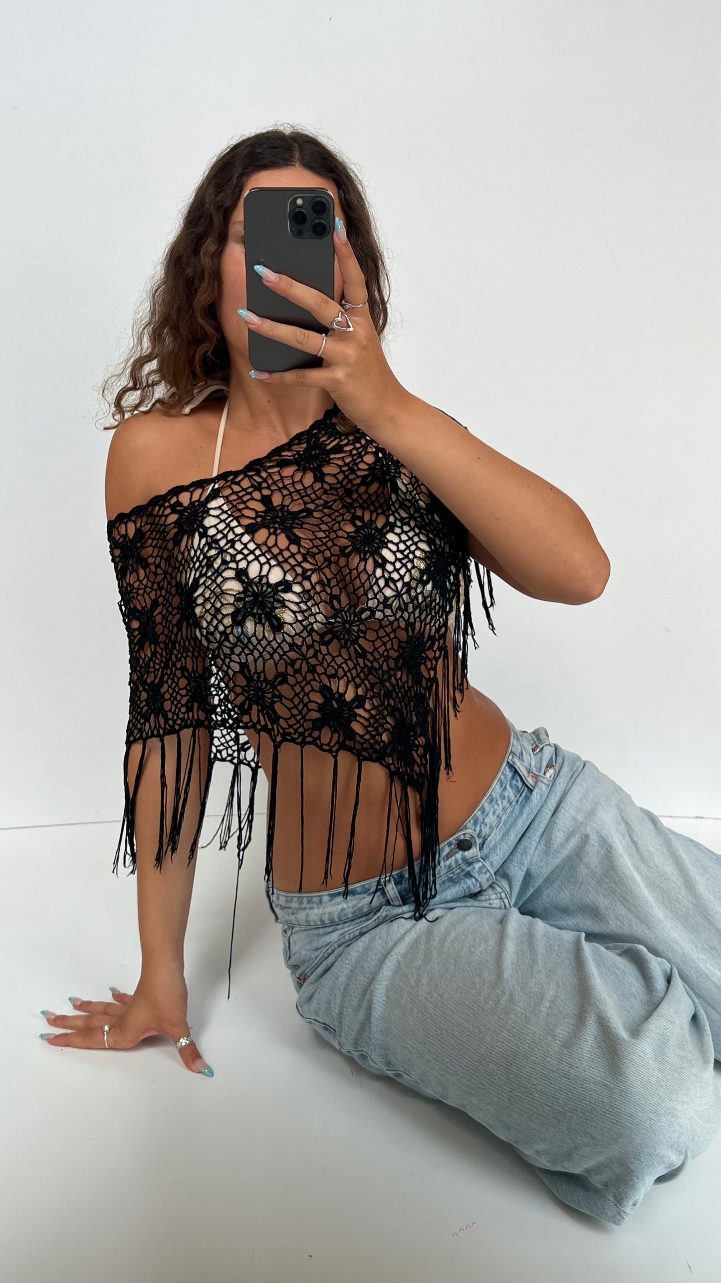 00s black crochet shrug- one size