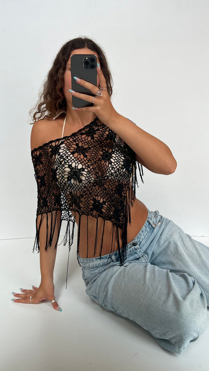 00s black crochet shrug- one size
